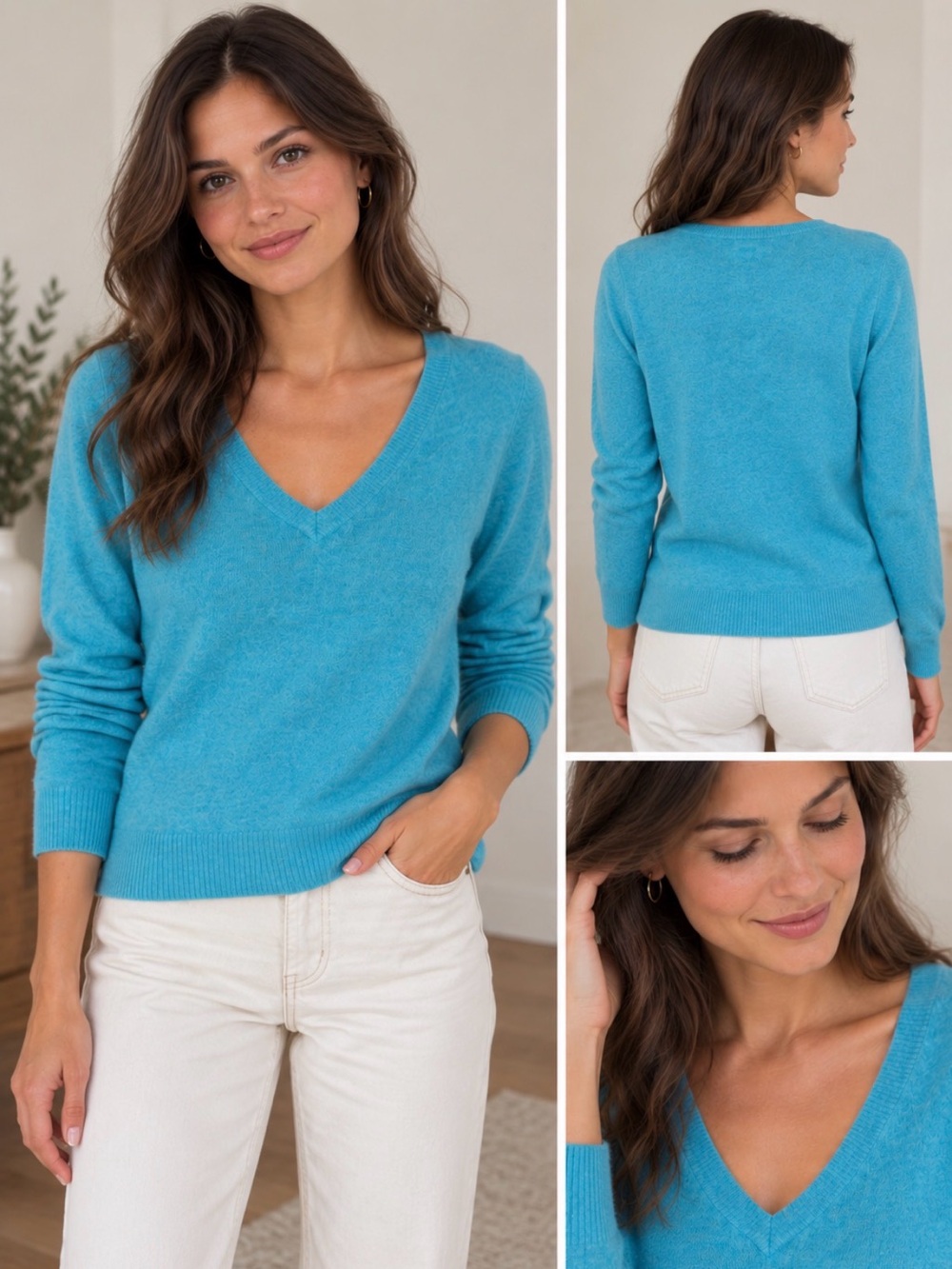 Ann Taylor V-Neck Cashmere Blue Sweater Size M